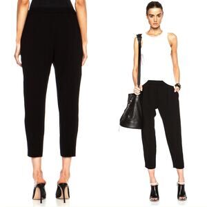 Nili Lotan M Slouchy Elastic Waist Dress Pants $495 Acetate Pull On Crop Black